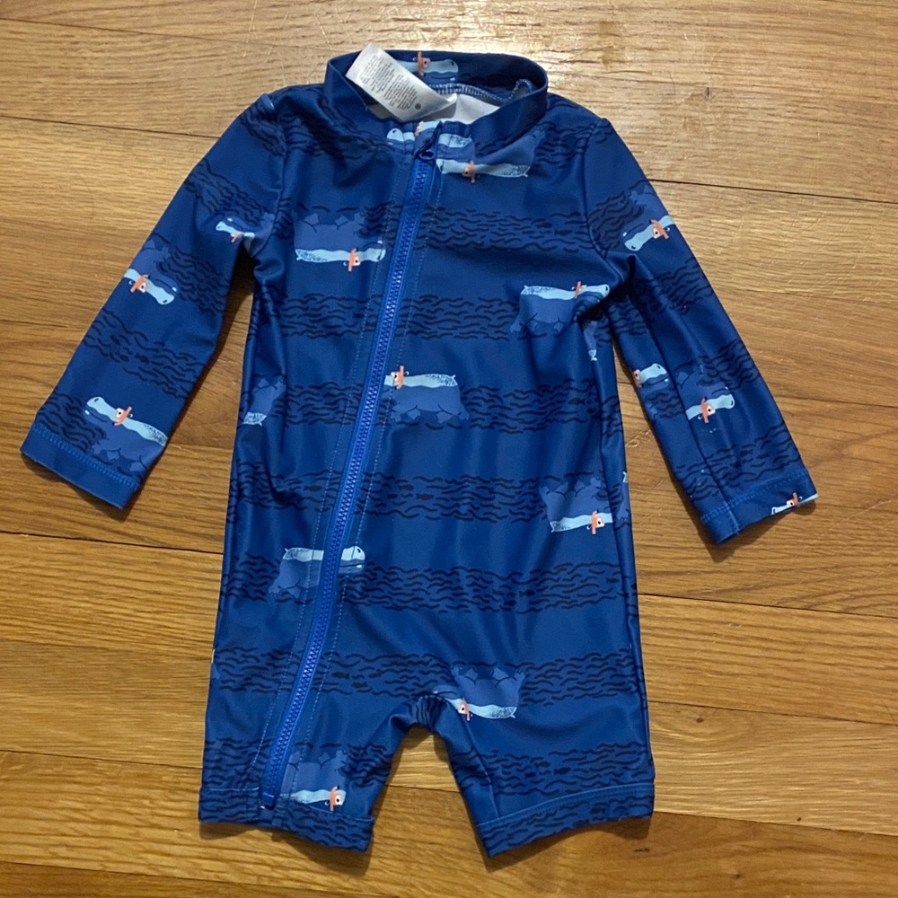 Kids Navy Whale-Print Long Sleeve Rashguard One-Piece